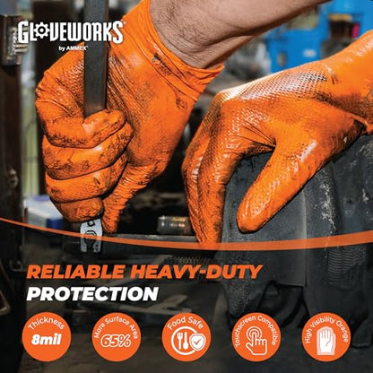 GLOVEWORKS 8 Mil Orange Nitrile Disposable Gloves Heavy Duty Industrial RDT for Mechanic and Automotive Medium 3 Boxes of 100 - size: Medium, style: 3 Boxes of 100