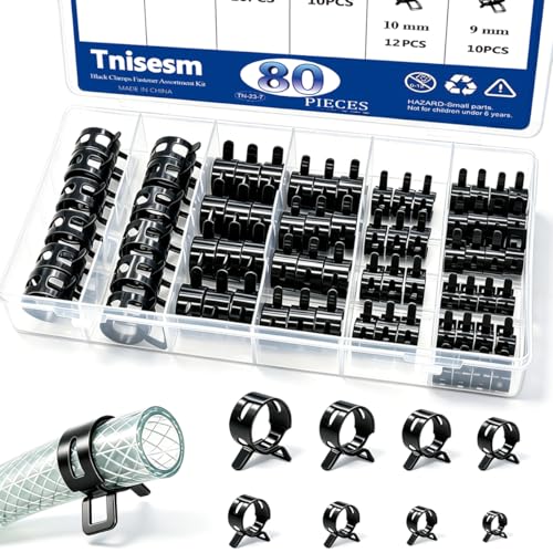Tnisesm 80Pcs Spring Band Hose Clamps Assortment kits Silicone Vacuum Hose Pipe Clamp 7mm 9mm 10mm 11mm 14mm 15mm 16mm 18mm Low Pressure Air Clip Clamp(Black) - size: 80Pcs - 8 Sizes