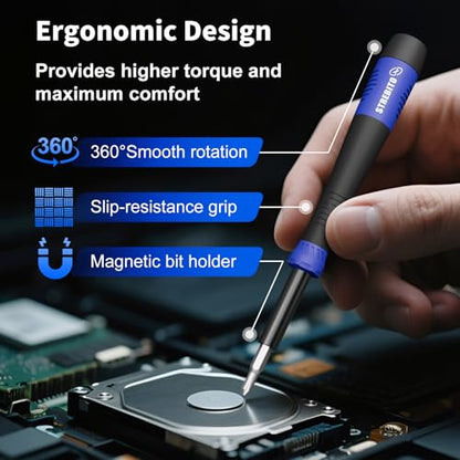 STREBITO Small Precision Screwdriver Set 64-piece with Torx, Triwing, Pentalobe, Electronics Repair Tool Kit for Computer, PC, Laptop, Macbook, Tablet, Phone, PS5, XBOX, Switch, Glass, Ring Doorbell - color: Blue
