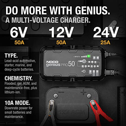 NOCO GENIUSPRO50: 50A 6V/12V/24V Professional Smart Battery Charger – Maintainer, Desulfator & Power Supply with Overcharge Protection & Thermal Compensation – for Lead-Acid & Lithium Batteries