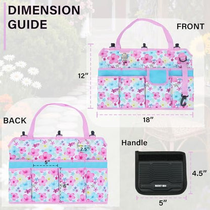 KUNN Gardening Gift for Women Men 5 Gallon Bucket Tool Organizer with 18 Pockets, Heavy-Duty Bucket Buddy Caddy Bag, Garden Tools Organizer Storage with Comfort Grip Handle Pad Attachment,Pink - style: Pink Blossom