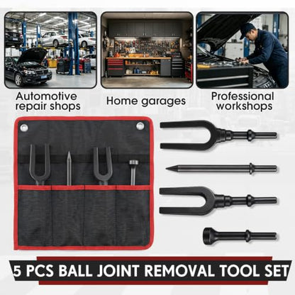 5 Pcs Ball Joint Removal Tool Set 0.94'' and 0.83'' Fork 6.7'' Shovel 4'' Air Hammer Removal Separator Kit with Storage Bag for Automotive Front End Service, Car, Van and Light Truck