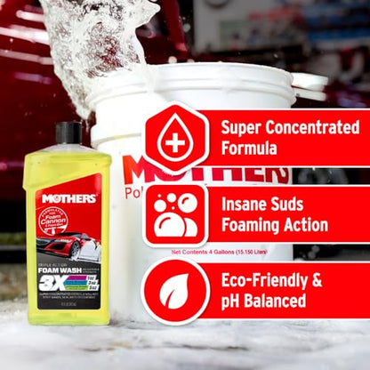 Mothers Triple Action Foam Wash, 16 oz. (05616) | pH Balanced, Eco-Friendly, Super-Sudsy, Foam Cannon, Won't Stripping Wax, Sealant or Coating, Super Concentrated - size: 16 Fl Oz (Pack of 1)