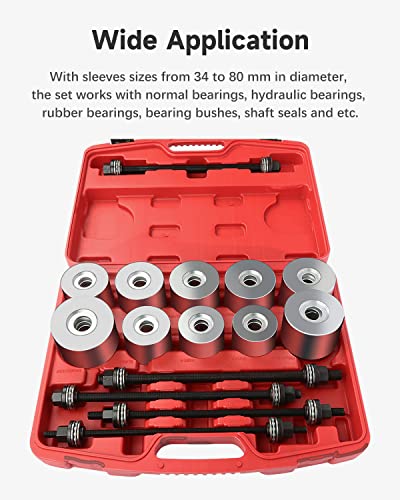 27Pcs Universal Press and Pull Sleeve Kit Bush Bearing Insertion Tool Set Impact Bolt and Nut Set