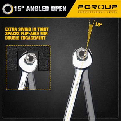 7/16" SAE Combination Wrench, CR-V Steel with Mirror Polish, 12-Point Design, 15-Degree Offset, Perfect for Auto Repair, Household, Car & Truck Emergency - size: 7/16"