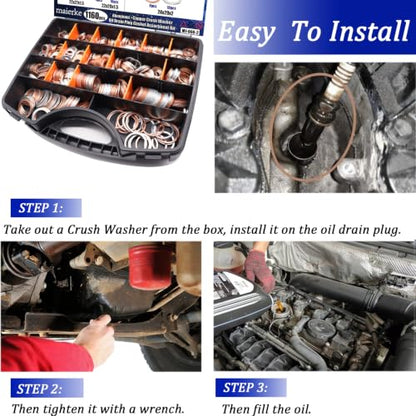 1160PCS Crush Washer Oil Drain Plug,18 Sizes Copper and Aluminum Oil Drain Plug Gasket Assortment,Automotive Engine Crush Washers (M6 M8 M10 M12 M14 M16 M18 M20 M22 M24) - size: 1160PCS (M6-M24)