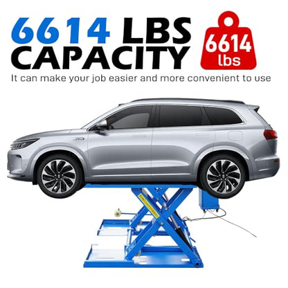 8000lbs Lifting Capacity Mid-Rise Scissor Lift, Portable Car Lift with Air Unlock, ME-8XP-110V Pneumatic Release Mid Rise Lifts Automotive Car Lift Jacks for SUVs, Trucks & Light Duty Vehicles