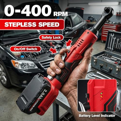 3/8" Electric Ratchet Wrench Cordless 21V, 55 Ft-lbs Brushless Ratchet Wrenches with Extension Bar, Adapter, 7 Sockets, LED Light, 70 N.M High Torque Ratchet Tool Set with 2 Batteries & Charger