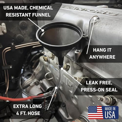 Transmission Funnel with 4 Foot Clear Tubing - Made in USA - Perfect for Hard to Reach Places, No More Mess