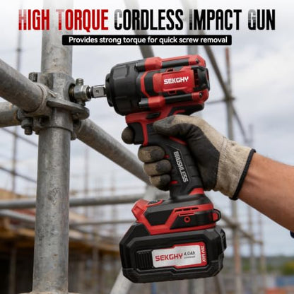 960N.m high Torque 1/2 Impact Wrench Set 2X 4.0Ah Battery | 20v Brushless cordless Electric Impact Driver 4 sleeve, outdoor Vehicle mounted Car tire Lug Nut removal tools