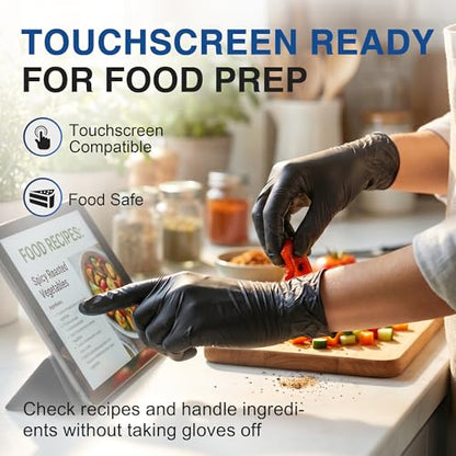 Schneider Medical Nitrile Exam Gloves, 4 Mil Black Gloves Disposable Latex Free Powder Free, Food Safe for Cooking - size: X-Large, style: 200 Count(box of 200)