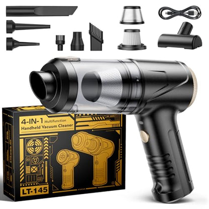 Handheld Vacuum Cleaner, 21000Pa Cordless 4-in-1 Mini Car Vacuum | Brushless Motor, 2 Suction Modes, LED Light and USB-C Charging for Car, Office Desk and Keyboards