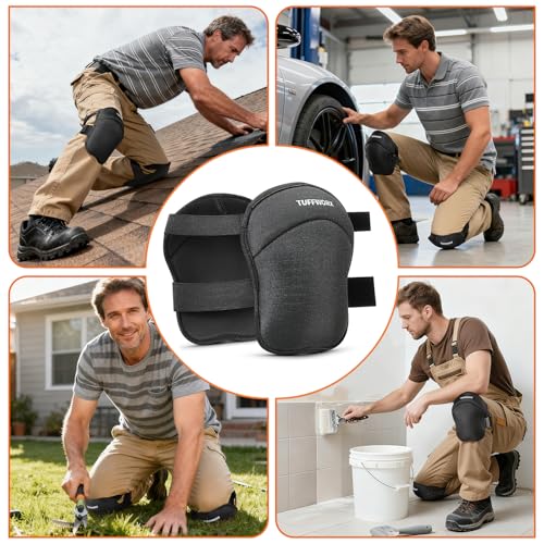 Professional Anti-Slip Knee Pads with Adjustable Straps, Kneepad Heavy Duty Foam Padding for Gardeners, Workers, Sports, Black, Black 1 Pairs