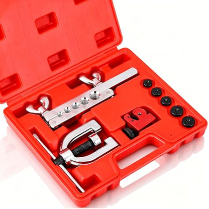 Brake Line Flaring Tool Kit, Double & Single 45° Flare Tool with Tubing Cutter, 5 Adapters 3/16"-1/2", for Copper Aluminum Brass Soft Steel Tubing - size: MU-FTK-300
