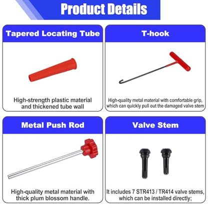 22PCS Red Handle Tire Valve Stem Tool Kit - Quick Install & Remove Valve Core Tool for Car/ATV/Truck/Lawn Mower, Longer Tire Valve Stem Puller For Checking Tire Pressure with TR413/TR414/TR418