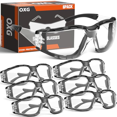 OXG Safety Glasses for Men, ANSI Z87.1 Anti-Fog Impact Resistant Protective Eyewear, Foam Gasket, UV400 Protection - color: 6-clear-black
