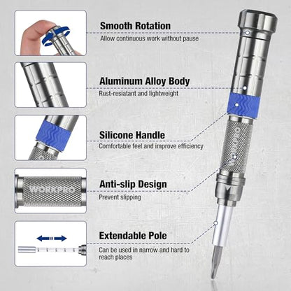 WORKPRO 24 in 1 Small Screwdriver Set with Extendable Pole