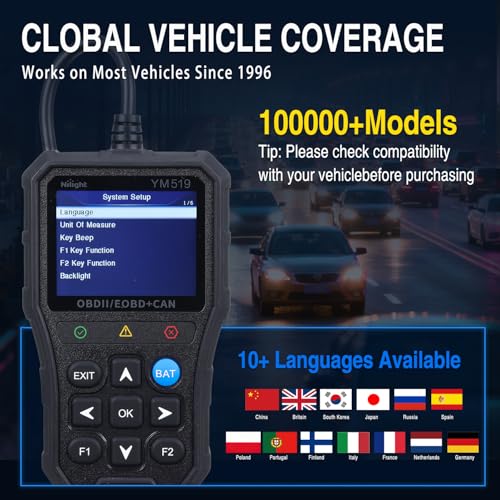 Nilight YM519 2.8” Large Screen OBD2 Scanner - Enhanced Automotive Computer Diagnostic Tool - Car Code Reader for Engine Faults, I/M Readiness & Emission Test for All OBD II Protocol Cars - color: B