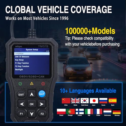 Nilight YM519 2.8” Large Screen OBD2 Scanner - Enhanced Automotive Computer Diagnostic Tool - Car Code Reader for Engine Faults, I/M Readiness & Emission Test for All OBD II Protocol Cars - color: B