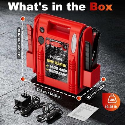 2800A/1400A Heavy Duty 12V/24V Car Jump Starter & Battery Booster – Jumper Pack, Lead-Acid Emergency Power for Cars, Trucks, SUVs, Boats, RVs | FlyAuto