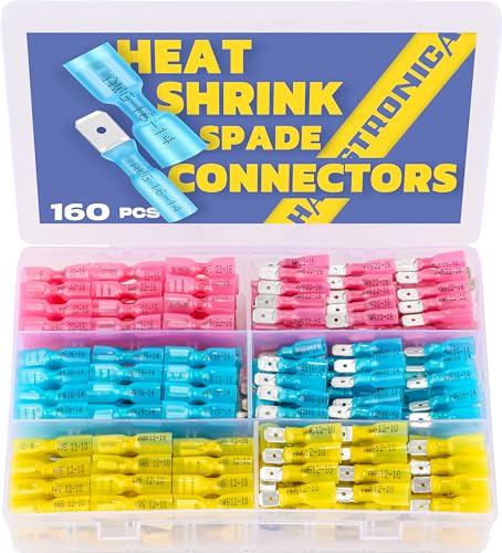 haisstronica 160pcs Heat Shrink Spade Connectors,AWG 22-10 Female and Male Wire Connectors,Quick Disconnect Spade terminals - size: AWG 22-10, style: Male&Female Kit 160PCS