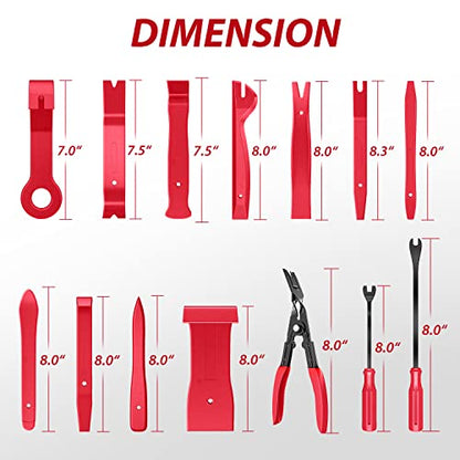 Nilight Trim Removal Tool 102 Pcs, Auto Push Pin Bumper Retainer Clip Set Fastener Terminal Remover Tool Round Handle Crowbar Kit Car Panel Radio Removal Auto Clip Pliers - color: 102 Clips+ Remover Tools Red