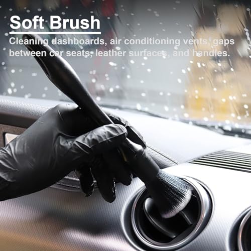 4 PCS Car Detailing Brush Set for Cleaning Interior or Exterior, Boars Bristle Detailing Brushes, Dusting Cleaning Supplies, Tool for Emblem, Air Vents, Wheels, Leather Upholstery Seat