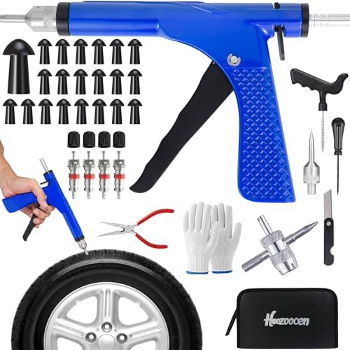 Tubeless Tire Gun Puncture Repair Kit with 20 Mushroom Plugs, for Tire Punctures and Flats on Cars, ATV, Trucks, Motorcycles & Tractors,Quick Repair, Airtight Seal（Blue） - size: Gun Kit+ 20Plugs