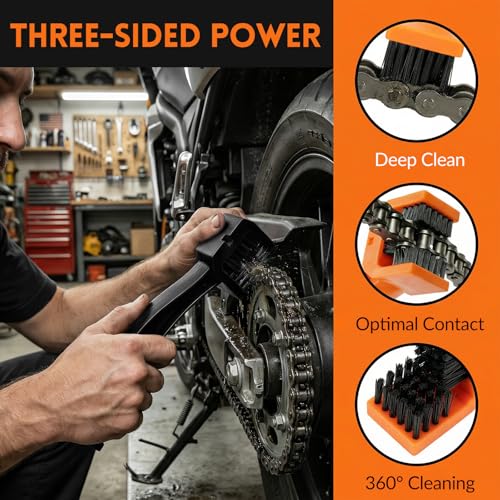 Motorcycle Chain Washer, Double-Ended Chain Gear Cleaning Tool w/Three-Sided & Long Bristles, Chains Crankset Brush Dirt Cleaner for Motorcycle Bicycle Mountain Bike (Black) - color: 1 PCS, Black