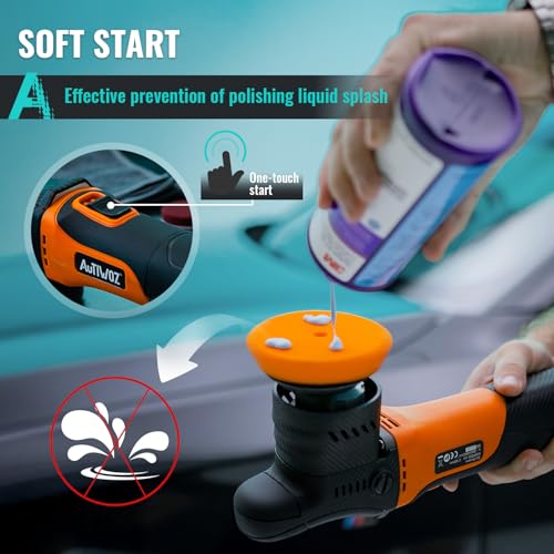 AUTIWOZ Carbon Fiber Mini Car Buffer Polisher, 630W Copper Motor 12mm Orbit, 2&3Inch Dual Action Polisher for Car Detailing, 2500-7000RPM with Soft Start, 3M Corded Auto Electric Polishing Machine - size: k2