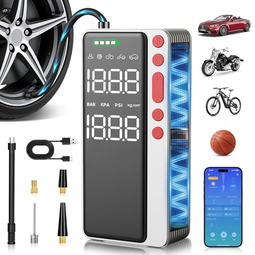MATULSA Tire Inflator Portable Air Compressor, Silver Smart Air Pump for Car Tires, All-in-One Storage Bike Tire Pump with LED Light, 10000mAh&150PSI Pump for Motor, Bicycle and More, Auto Shut-Off - color: Silver (10000mah)
