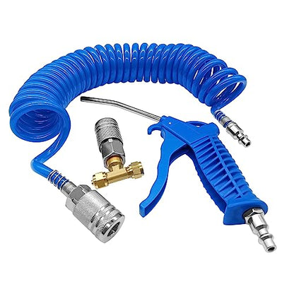 Beduan Air Blow Gun Kit with 16ft Long Pneumatic Pu Hose, Heavy Duty Air Duster Gun for Air Compressor - size: 1/4"-16ft Tube(Blue)