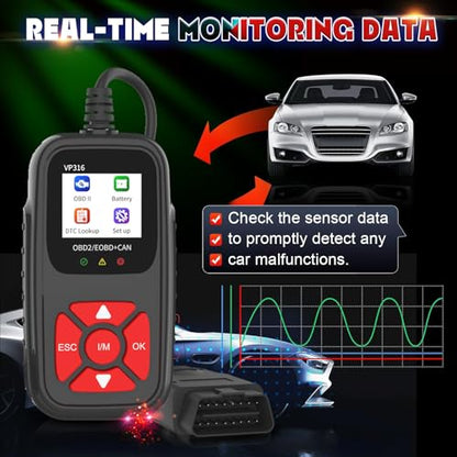 OBD2 Diagnostic Tool for All Vehicles from 1996 Onwards, Read & Solve Error Codes + Live Data Directly on the Display, Compatible with BMW, VW, Audi, Mercedes, CE Certified & Plug & Play - color: VP316