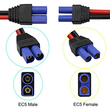 GINTOOYUN EC5 to SAE Cable, EC5 F/M Plug to SAE Connector Power Automotive Cable Wire 10AWG for Car Motor Solar Panel Batteries