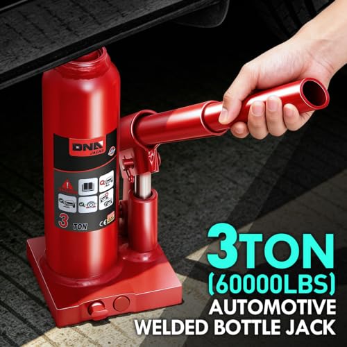 DNA Motoring 3 Tons Hydraulic Car Bottle Jack, Red, 6000 lbs Capacity | Automotive Welded Bottle Jack For Car SUV Pickup Truck, Auto Repair House Lift, with Manual handle & Carrying Storage Case - color: red, style: 3 ton