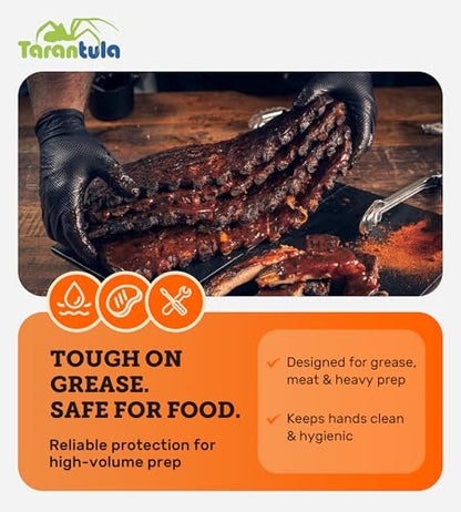 Tarantula 8-mil Disposable Nitrile Gloves,Heavy-Duty Fully Diamond Textured | Mechanic & Food-Safe, Powder-Free, Latex-Free, Non-Sterile, for Cooking & Cleaning - color: Black, size: XX-Large