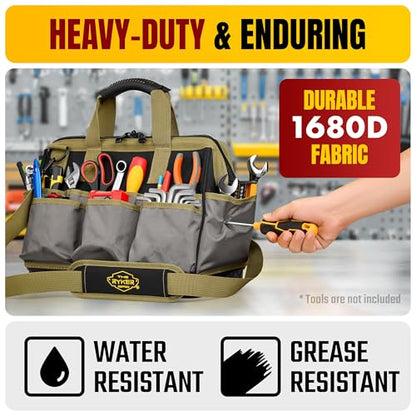 Ryker 16’’ Heavy Duty Tool Bag. Tool Box Organizer for Electrician & Plumber - color: 16-Inch Tool Bag