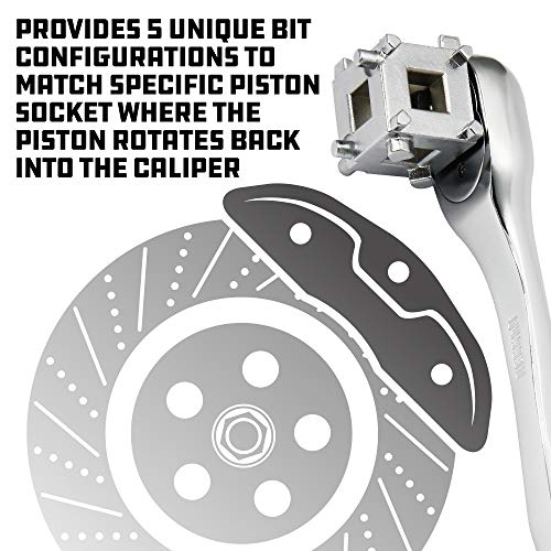 Powerbuilt Rear Disc Brake Piston Tool, 3/8-Inch Drive Brake Caliper Tool, Cube rotates and depresses caliper pistons back into caliper when changing brake pads - 648410