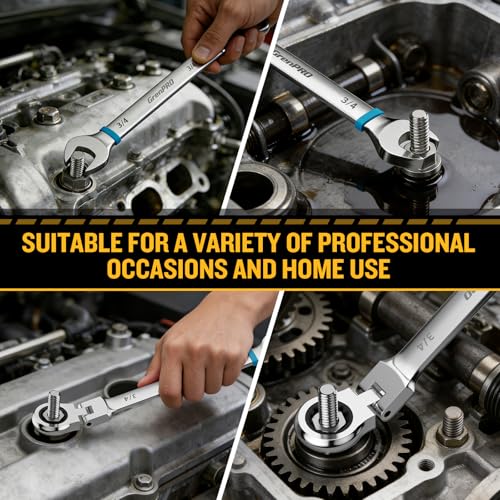 GRENPRO Ratchet Wrenches Set, 23PC Flex Head Ratcheting Wrench Set Metric and Standard & SAE, 6-18mm & 1/4" to 3/4" with Color Ring, CRV Open End Tool Organizer Pouch, Combination Ratchet Wrench Sets - style: 23PCS Flex Head Ratcheting Wrench Set Metric&S