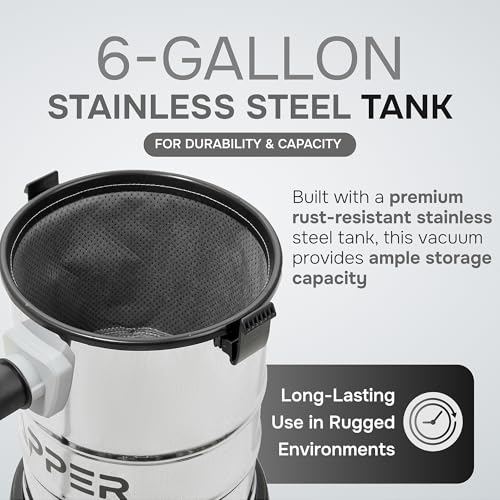 Dapper Supply 6 Gallon 3.0 Peak HP Wet/Dry Vacuum, Stainless Steel Tank, 3 in 1 Function Portable Shop Vacuum with Attachments, Ideal for Jobsite, Garage & Workshop. - size: 6 Gal