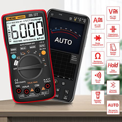 ANENG Bluetooth Multimeter, TRMS 6000 Count Auto Range AC/DC Digital Tester | Ohm Volt Meter Measures AC/DC Voltage,Current,Resistance,Capacitance, continuity,Diodes,Temperature for Automotive
