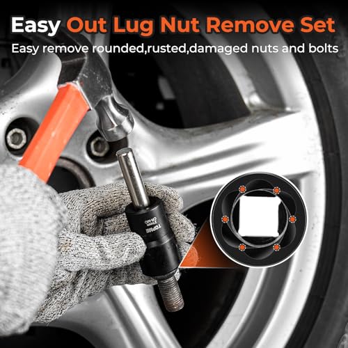 Locking Lug Nut Removal Tool, 6 Pieces Lug Nut Extractor Set 1/2 Inch Drive | Lug Nut Removal Tool for Damaged, Frozen, Studs, Rusted Bolts and Nuts