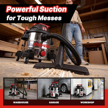 Shop-Vac 8 Gallon 4.5 Peak HP Wet/Dry Vacuum, Stainless Steel Tank, Portable with Drain Port, Blower Port, Hose and Accessories for Garage, Workshop, Jobsite, and Patio