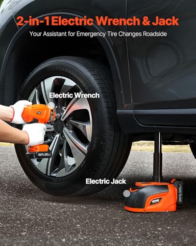 VEVOR Electric Car Jack Cordless Remote Control, 5 Tons /11000 lbs, Electric Hydraulic Jack Kit 18V Battery with Electric Impact Wrench, Tire Change Replacement with LED Light, Portable Car Jack