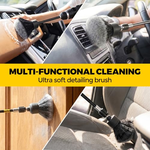 Holikme 20 Pack Drill Brush Attachments Set, Power Scrubber Brush with Extended Long Attachment, Ultra Soft Detailing Brush & Cleaning Cloth, All Purpose for Tile, Grout, Tub, Car Detailing