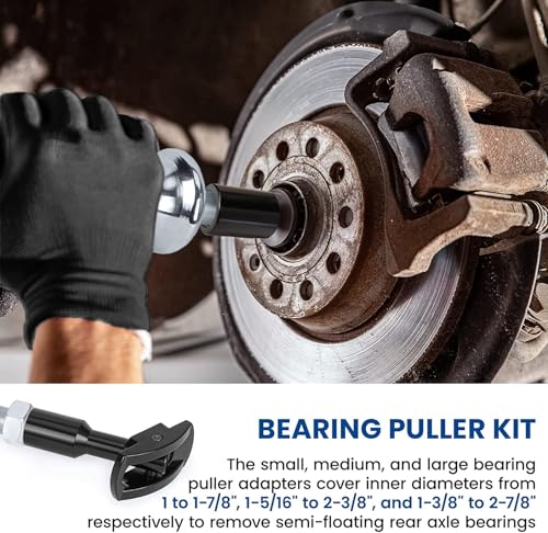 Rear Axle Bearing Remove Puller Tool Kit Bearing Remover Set with Slide Hammer Yoke and 3 Adapters, 1" to 2-7/8" IDs