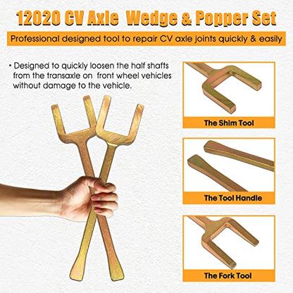 12020 Front Wheel Drive Axle Puller/Fork & Shim Tool + CV Axle Removal Tool / 1040 CV Joint Fork Removing Adapter, Use to Break Half Shafts Loose from Transaxle, Fix Damaged CV Joints