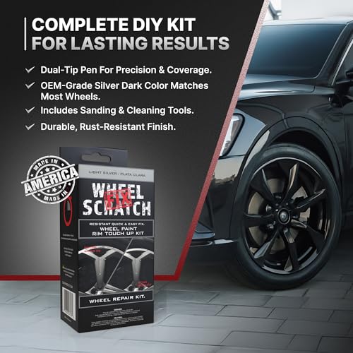 Wheel Scratch Fix® Silver Touch Up Paint for Cars - DIY Alloy Wheel Repair Kit, Curb Rash Remover with Fast-Drying Pen - Long-Lasting OEM Finish Car Rim Paint for Scuffs and Chips at Home (Light Silver) - color: Silver - Light - Kit