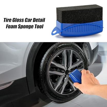 NQEUEPN 2pcs Tire Shine Sponge Pad, Reusable Tire Shine Applicator with Ergonomic Rectangular Box Auto Detailing Wheel Cleaner Car Tire Brush for Car Cleaning Supplies (Blue)