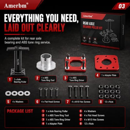 Rear Axle Bearing Puller & Installer with ABS Tone Ring Tool Kit, Heavy Duty Wheel Bearing Removal Press Tool, Compatible with 1995-2020 Toyota Tacoma, Tundra, 4Runner, Hilux, T100 Trucks